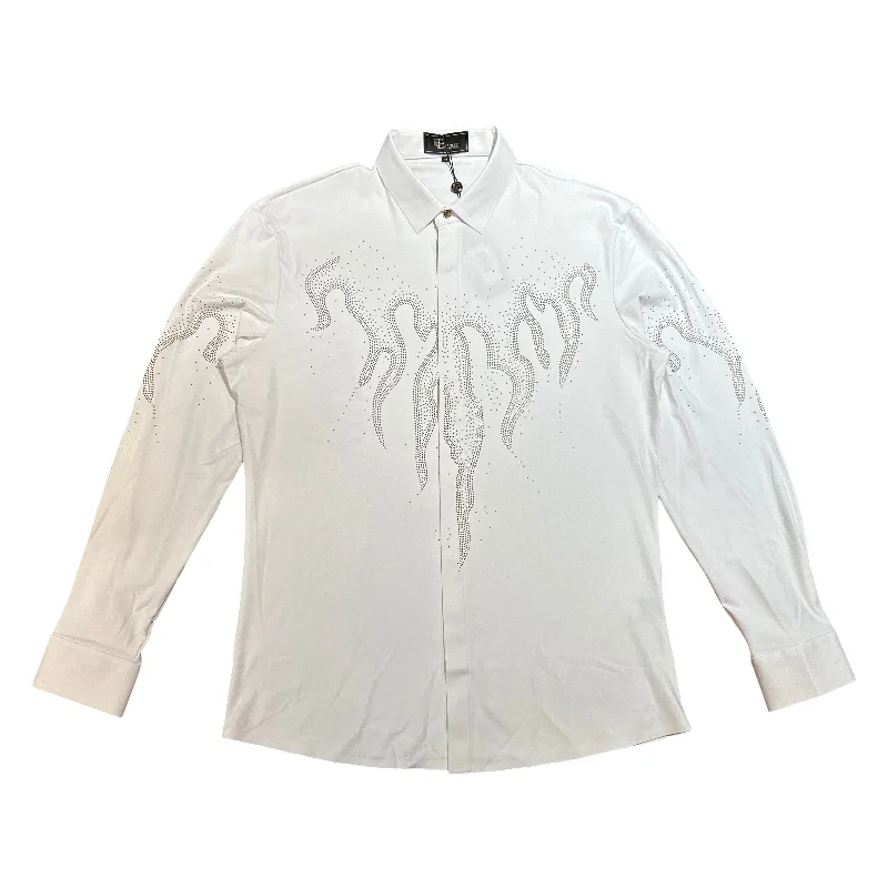 Barocco White Crystal Golden Flame Button Up Shirt