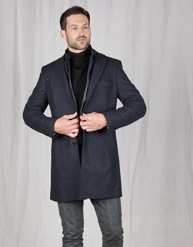 Compton Navy Hbone Overcoat