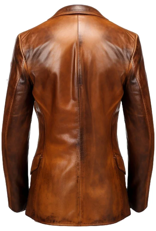 Men Stylish Distressed Brown Leather Blazer - Men Leather Blazer