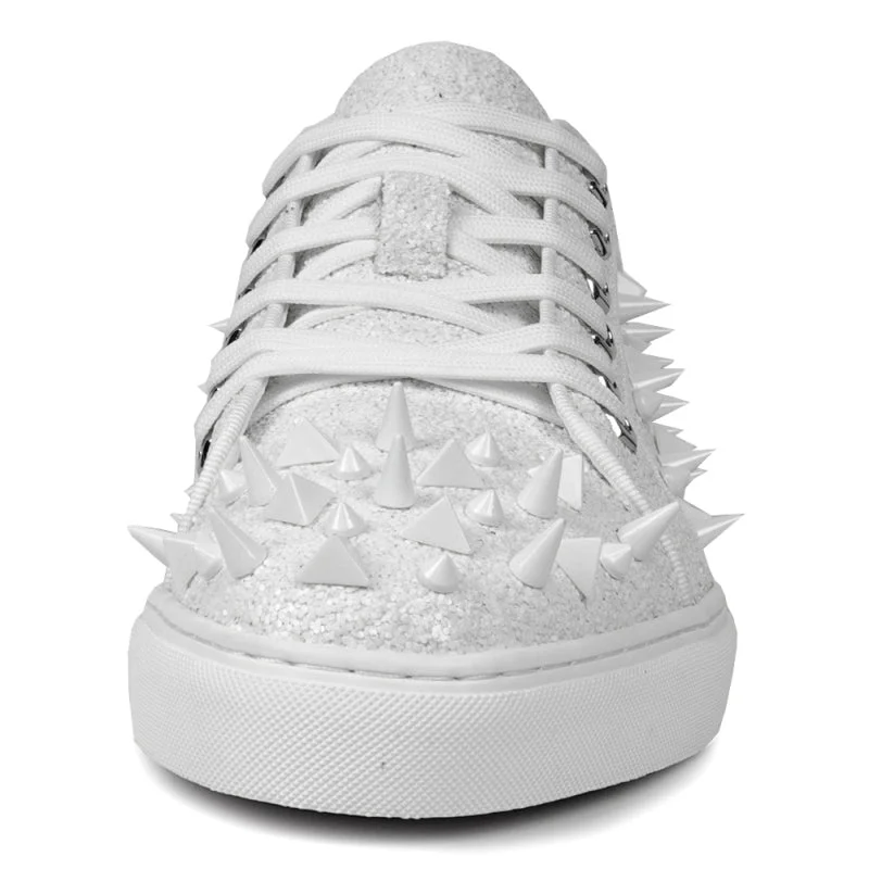 Fiesso White Spiked Crystal Low Top Sneakers