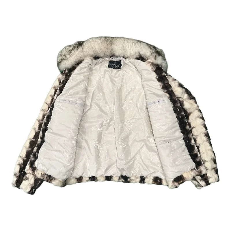 Kashani Cross White/Brown Diamond Cut Mink Fox Collar Fur Coat