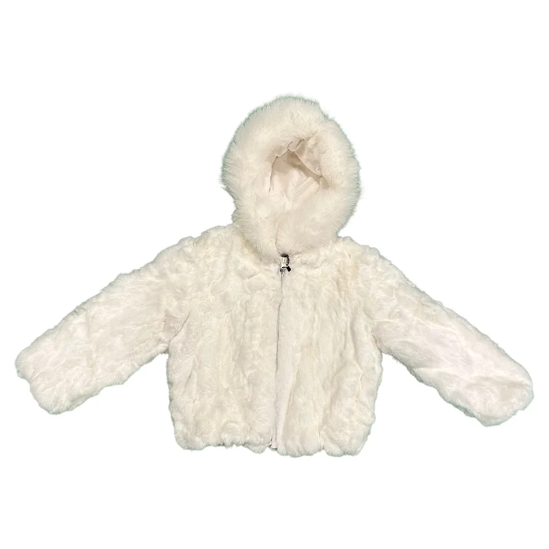 Kashani Kids White Rabbit Fur Hooded Jacket