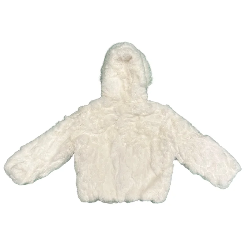 Kashani Kids White Rabbit Fur Hooded Jacket