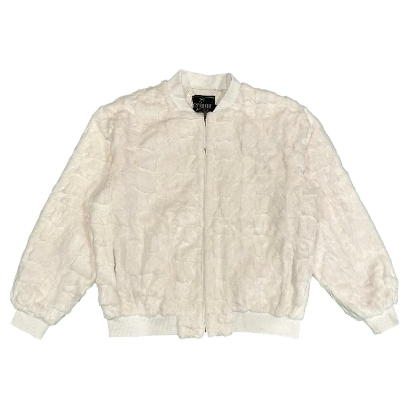 Kashani White Diamond Cut Mink Fur Bomber Jacket