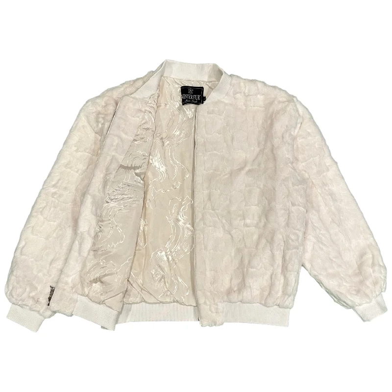 Kashani White Diamond Cut Mink Fur Bomber Jacket