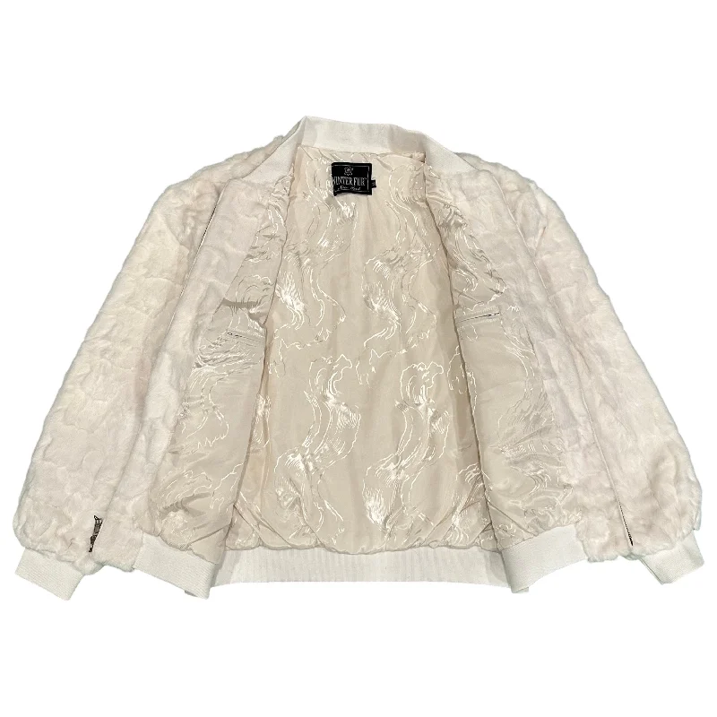 Kashani White Diamond Cut Mink Fur Bomber Jacket