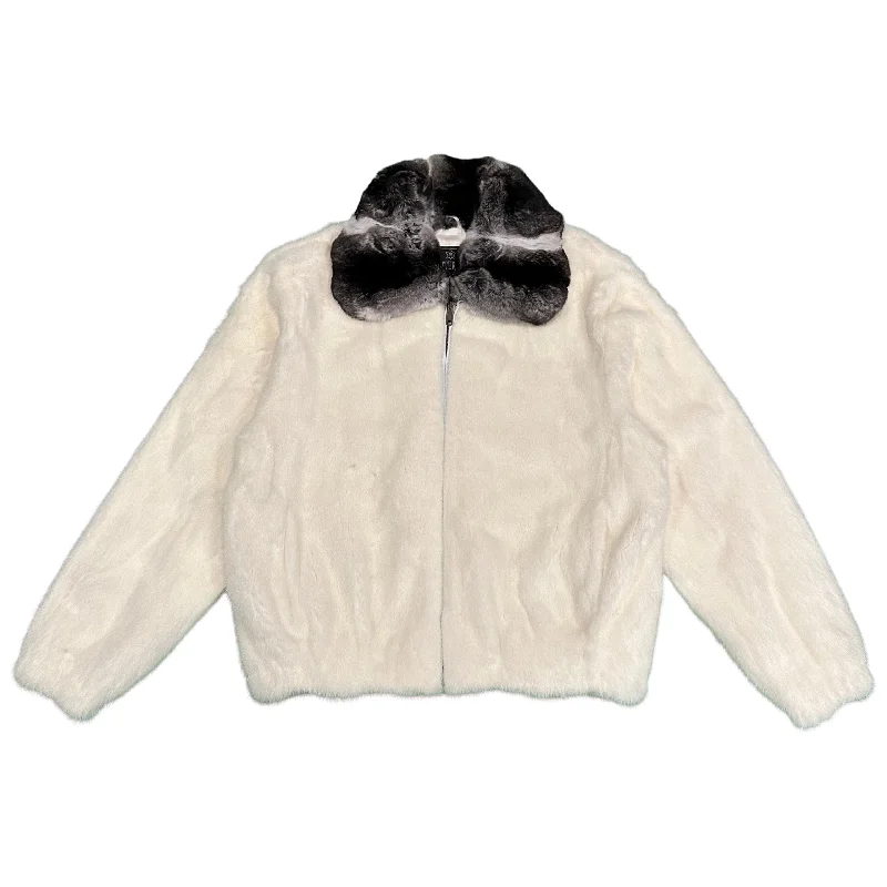 Kashani White Full Mink Chinchilla Collar Fur Jacket