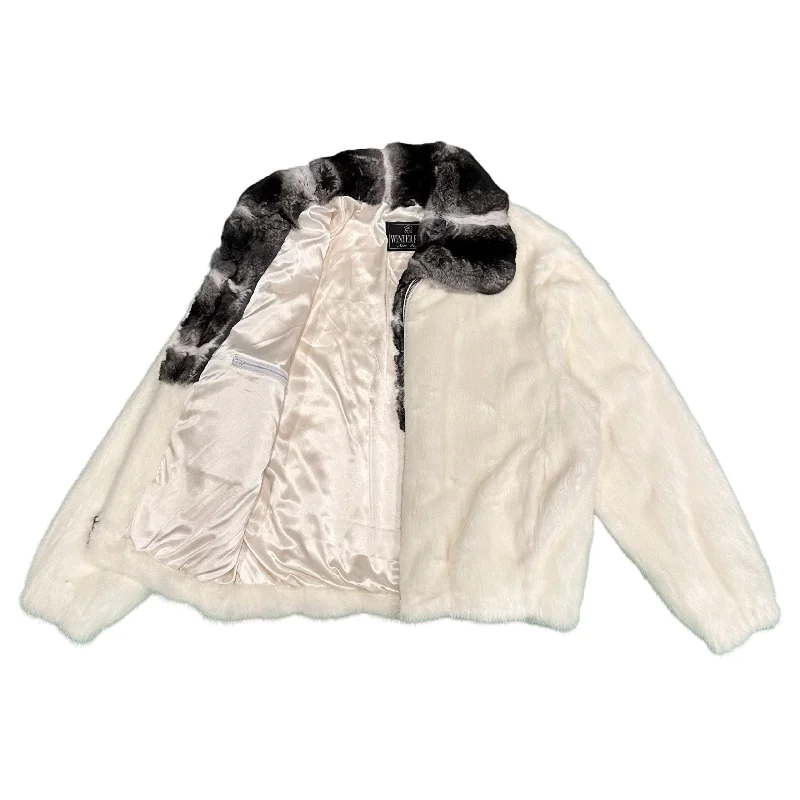 Kashani White Full Mink Chinchilla Collar Fur Jacket