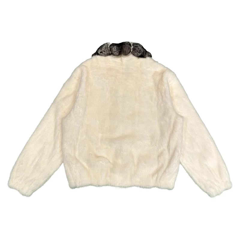 Kashani White Full Mink Chinchilla Collar Fur Jacket