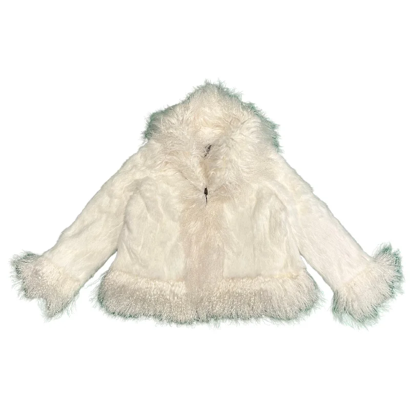 Kashani Women's White Rabbit / Mongolian Lamb Fur Jacket