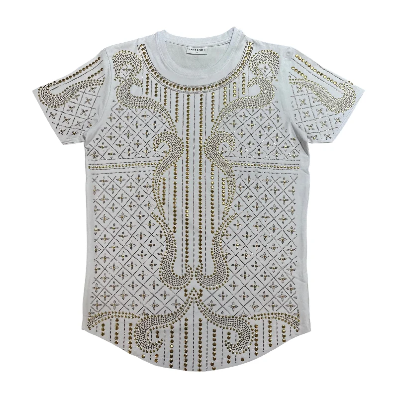 Left Point White Golden Studded Crystal Shirt