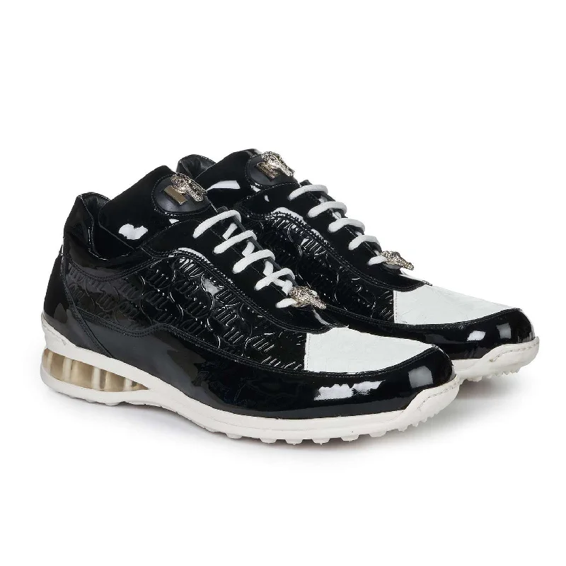 Mauri 8900-2 Bubble Patent Leather Embossed Baby Croc Sneakers White / Black