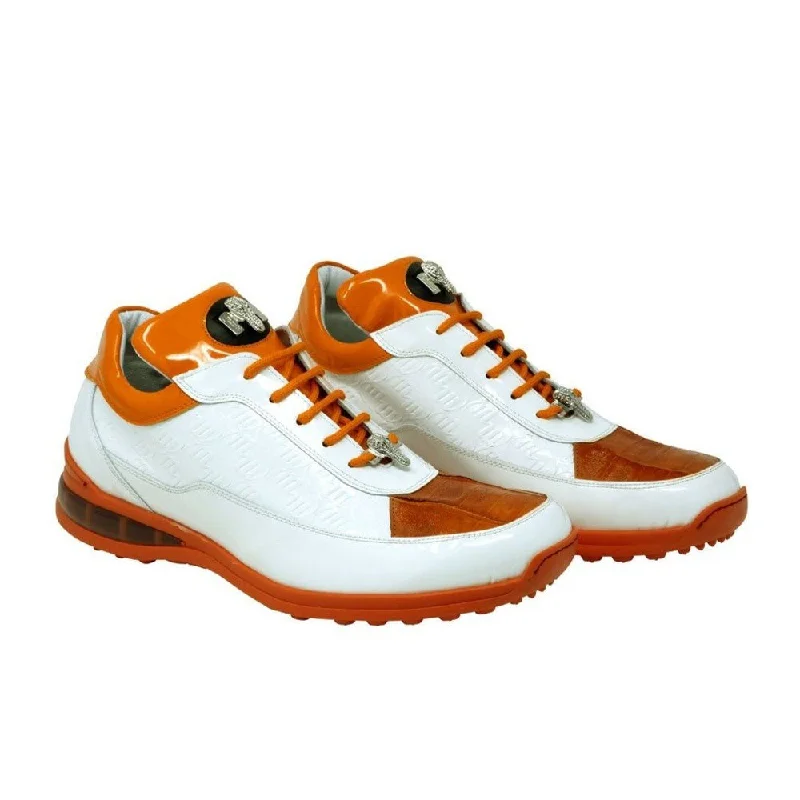 Mauri 8900-2 Bubble Patent Leather Embossed Baby Croc Sneakers White / Orange