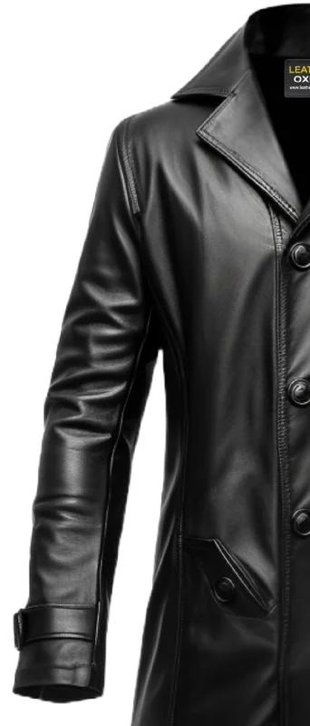 Men 3 Button Long Leather Coat