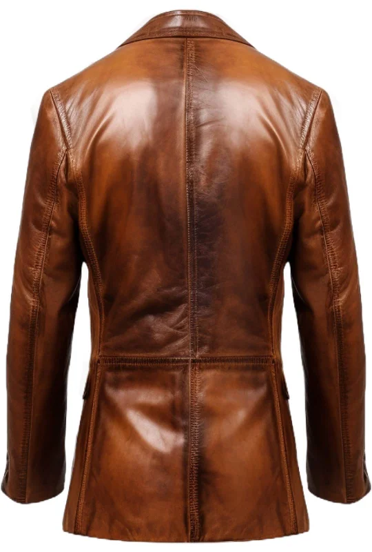 Men 3 Button Vintage Brown Leather Blazer