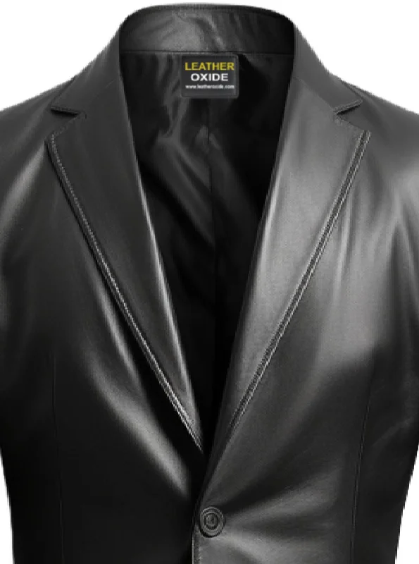 Men Black Biker Leather Blazer - Leather Coats for Men