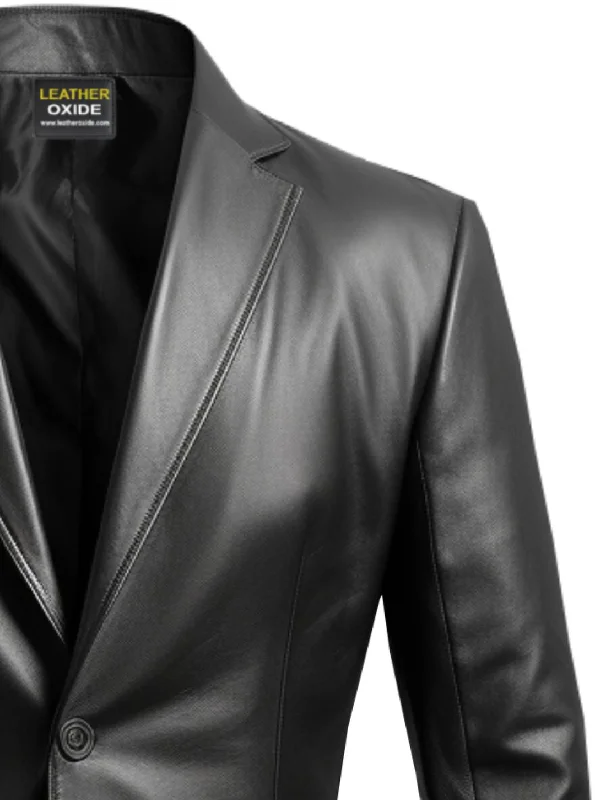 Men Black Biker Leather Blazer - Leather Coats for Men