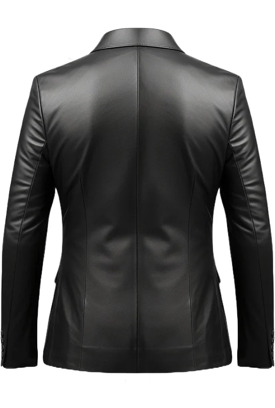 Men Black leather Two Button Blazer - Leather Blazer for Men