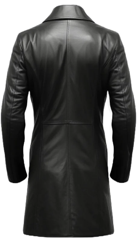 Men Black Long Leather Coat