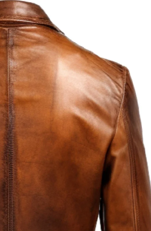 Men Brown Vintage Leather Blazer - Brown Leather Blazer