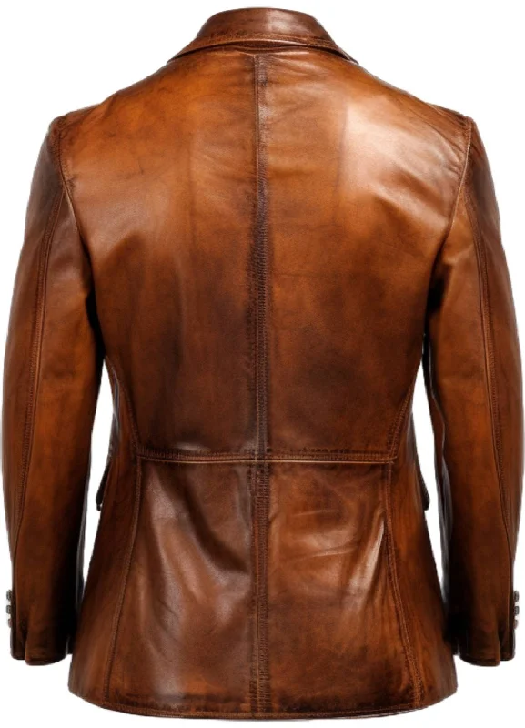 Men Brown Vintage Leather Blazer - Brown Leather Blazer