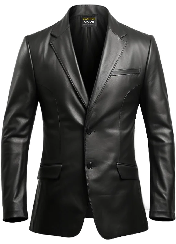 Men Designer Black Leather Blazer