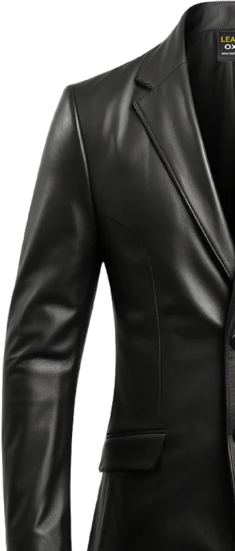 Men Designer Black Leather Blazer