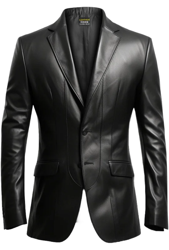 Men 2 Button Leather Blazer