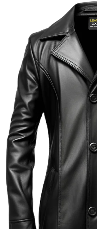 Men Stylish Black Long Leather Coat