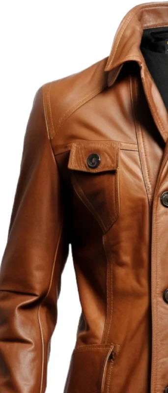 Men Stylish Brown Leather Coat - Men Leather Coat