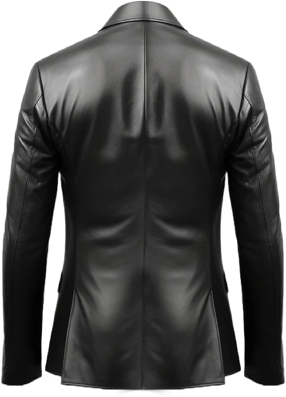 Men Two Button Stylish Leather Black Blazer