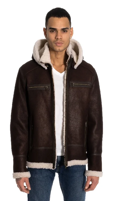 Sidney Sheepskin Shearling Bomber Jacket with Detachable Hood