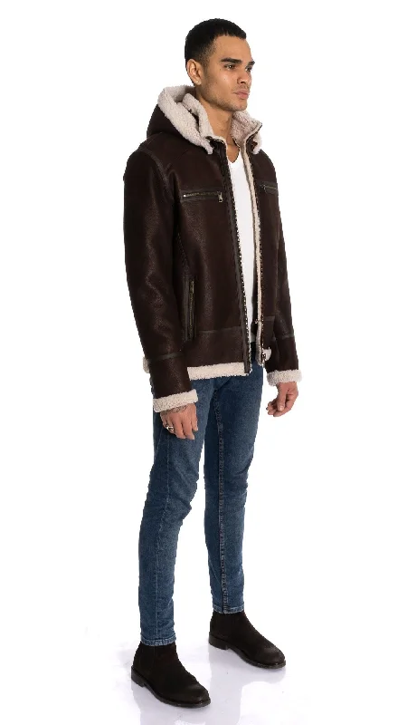 Sidney Sheepskin Shearling Bomber Jacket with Detachable Hood