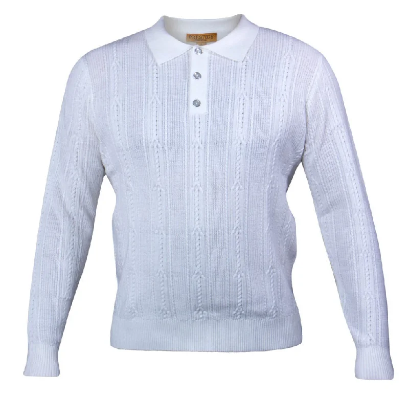 Prestige White Rope Knit Button Collar Sweater