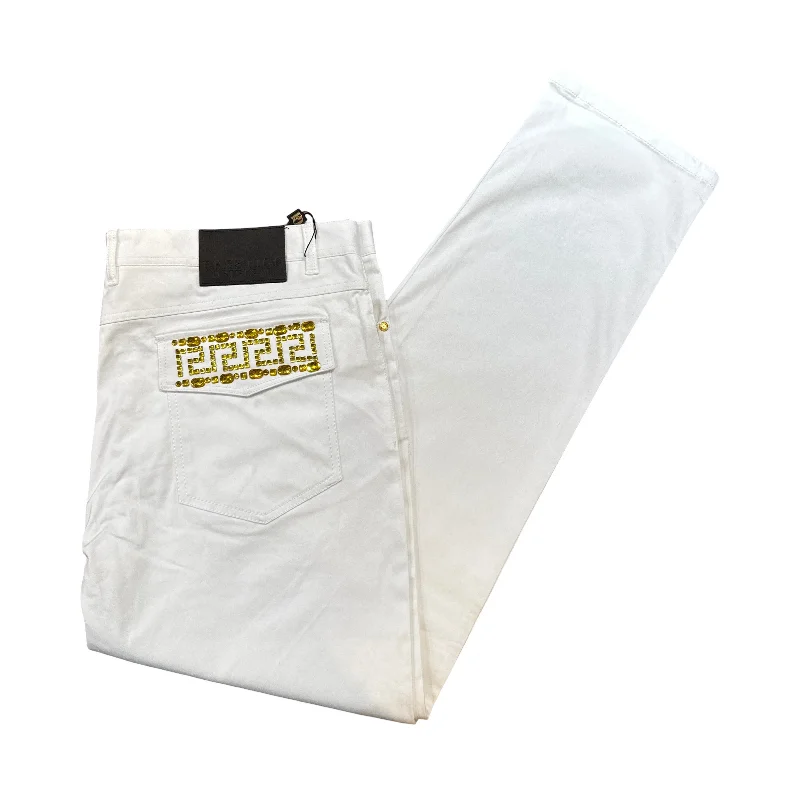 Prestige White Yellow Greek Key Crystal High End Pants