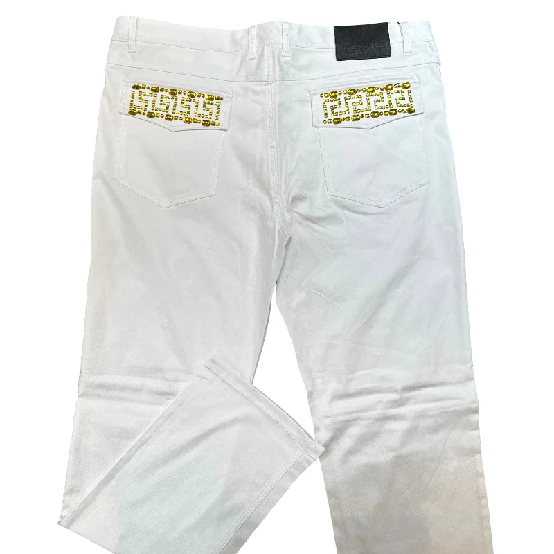 Prestige White Yellow Greek Key Crystal High End Pants