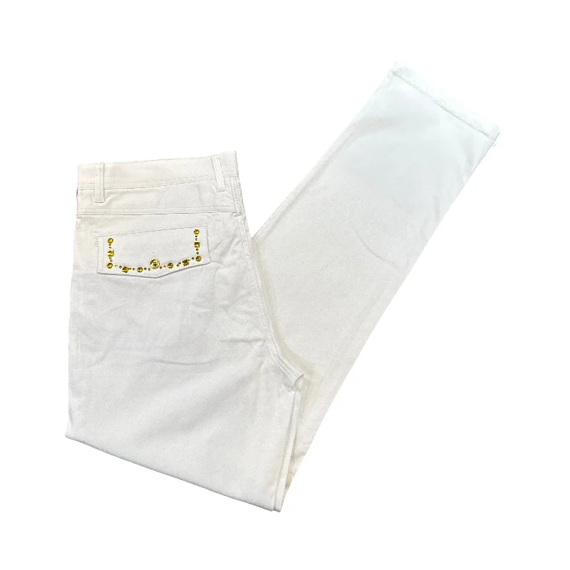 Prestige White Yellow Studded Crystal High End Pants