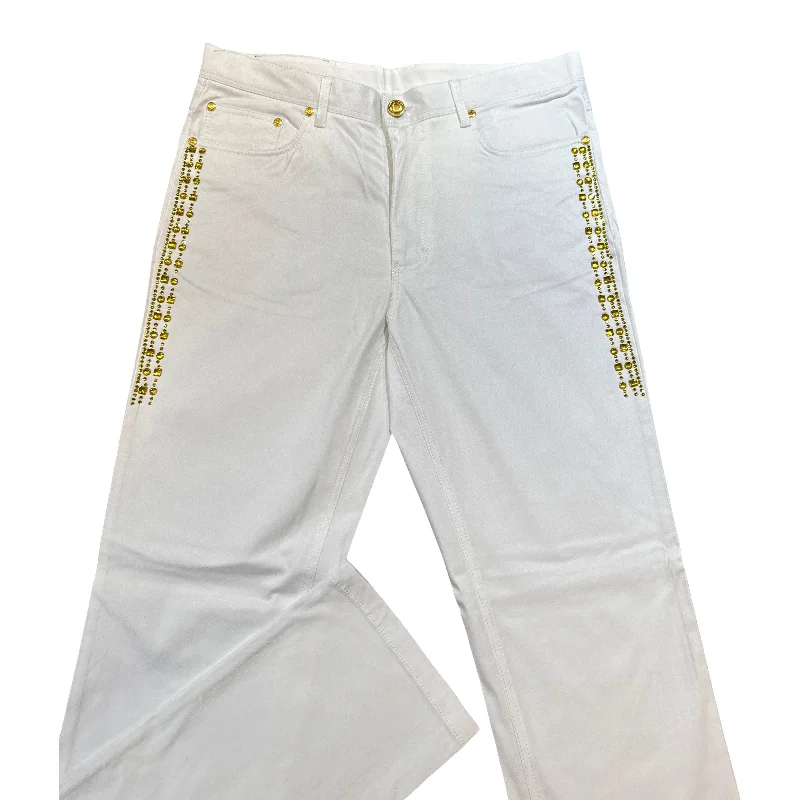 Prestige White Yellow Studded Crystal High End Pants