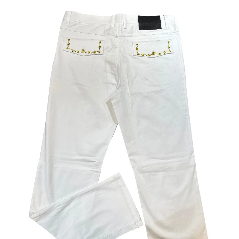 Prestige White Yellow Studded Crystal High End Pants