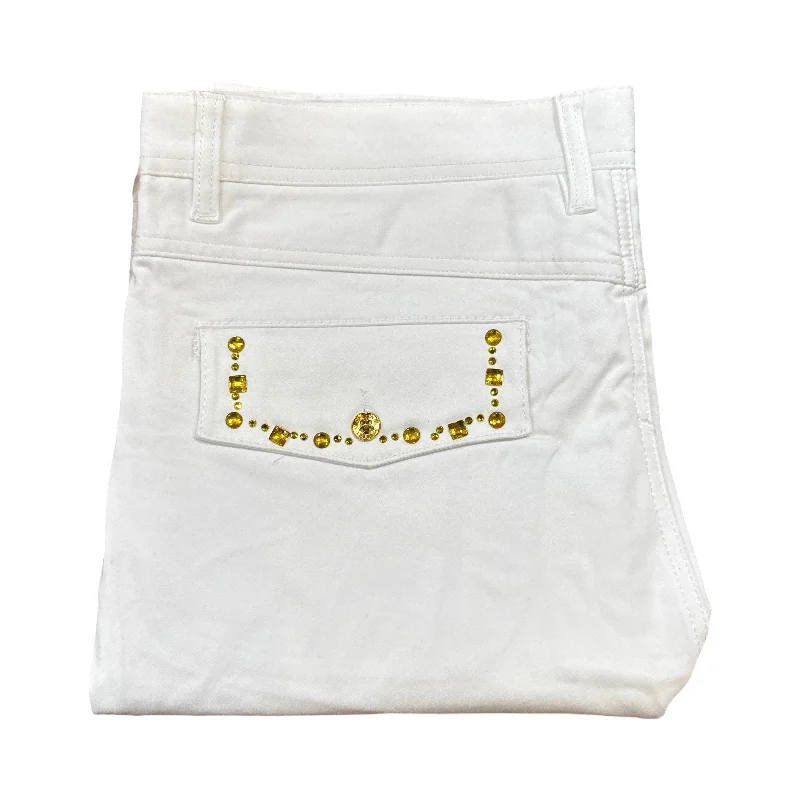 Prestige White Yellow Studded Crystal High End Pants