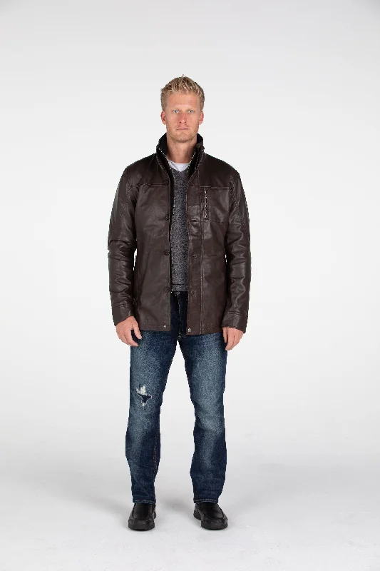 Mens Fancy Lambskin 4 Button Leather Coat