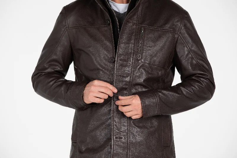 Mens Fancy Lambskin 4 Button Leather Coat