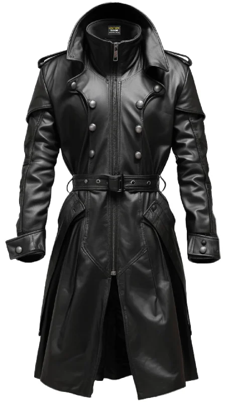 Black Stylish Leather Coat - Hooded Leather Coat