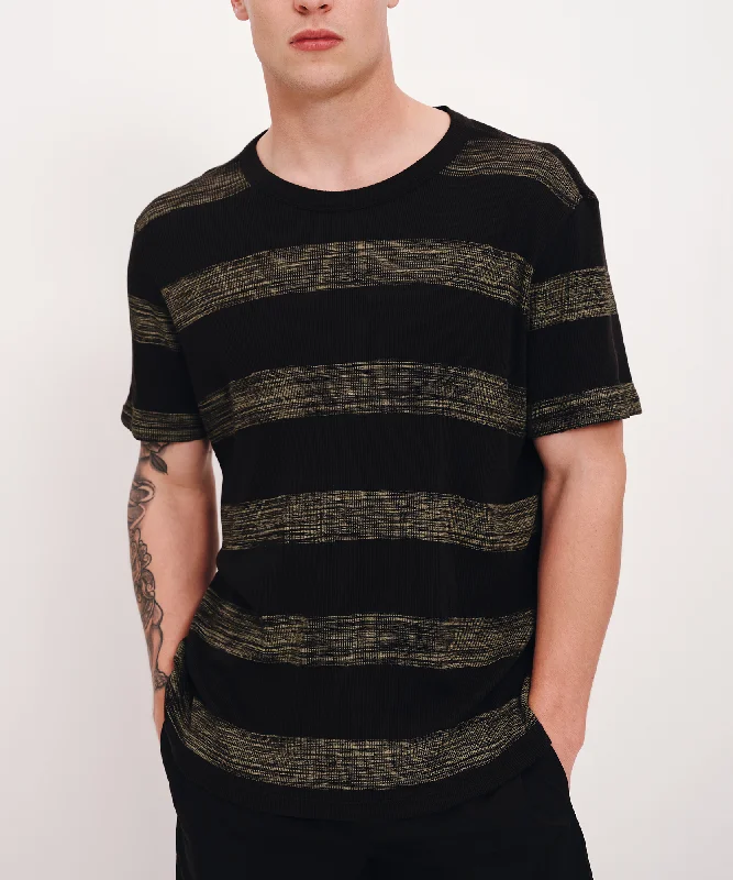 2X1 Rib with Sunbleached Stripe Short Sleeve Crew Neck Tee - Black