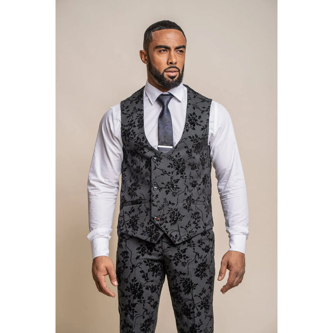 Georgi - Men's Black Floral Waistcoat