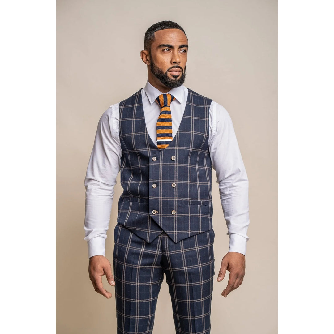 Hardy - Men's Men's Blue Tan Check Waistcoat