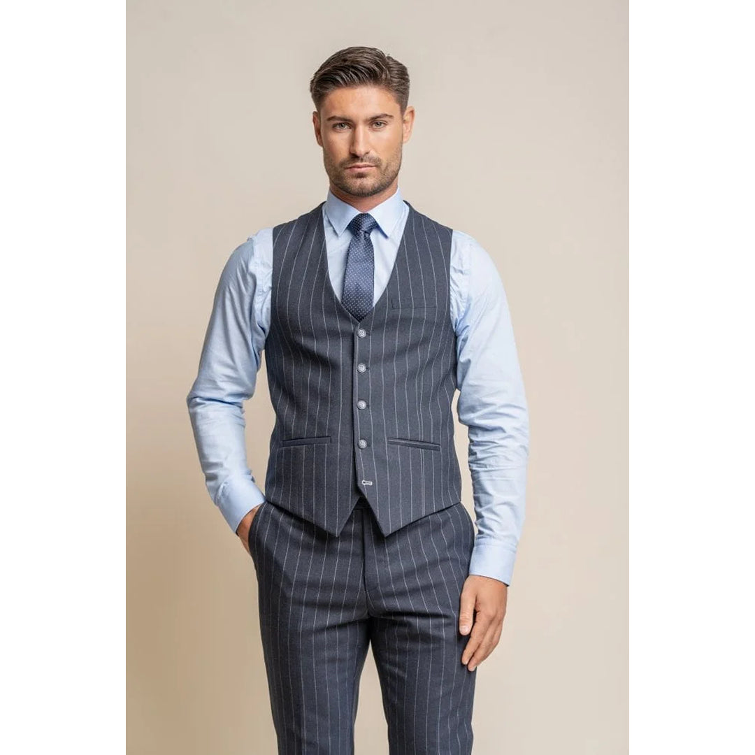 Invincible - Men's Navy Blue Pinstripe Waistcoat