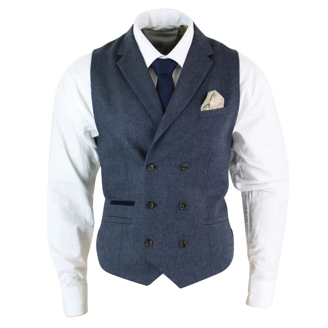 Men's Herringbone Tweed Gatsby Blinders Classic Double Breasted Waistcoat