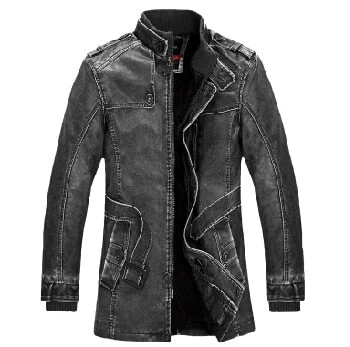 High-Quality Leather Jacket Men's Slim Warm Washed Leather Coat