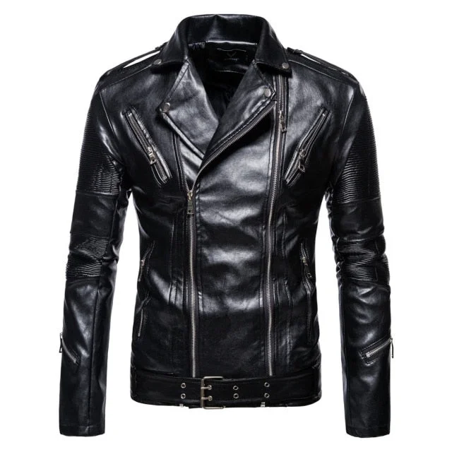 High-Quality Men's Black Leather Jackets New Slim Fit PU Leather Coats